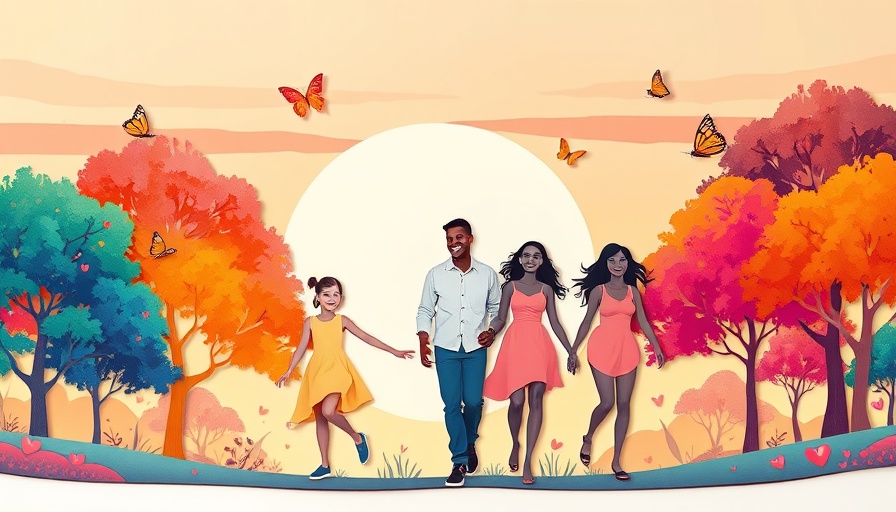 Joy in a monetized world depicted through vibrant papercut art of family in nature