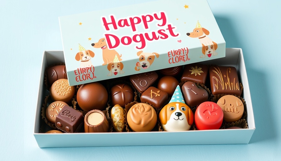 Dogust celebrations box of chocolates, Pearl City theme.