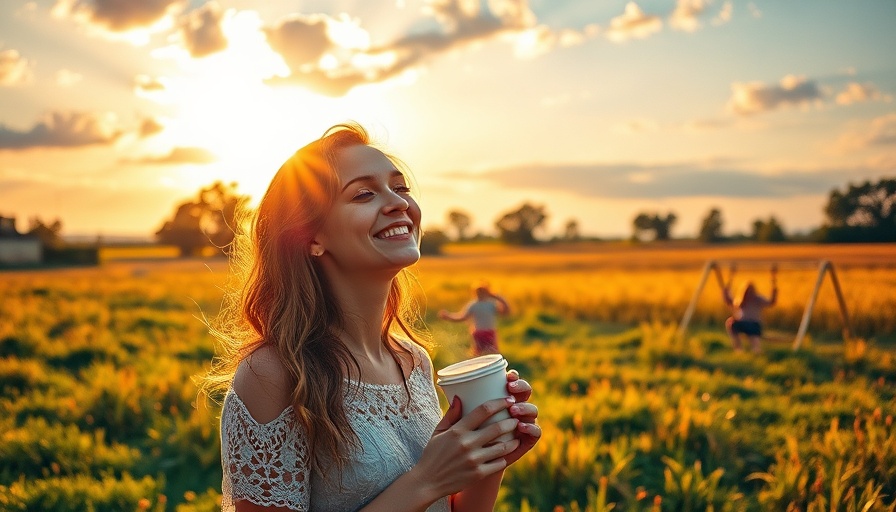 Peaceful scene with woman enjoying sunrise, small acts of healing