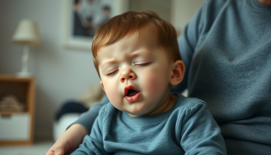 Young child with eyes closed, coughing on caregiver's lap amid whooping cough cases surge.