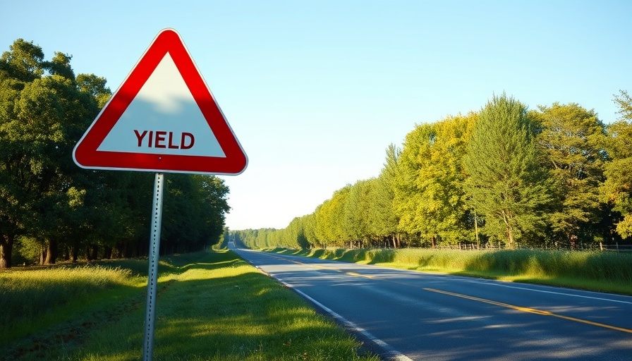 Yield sign on rural road, right of way laws while driving.