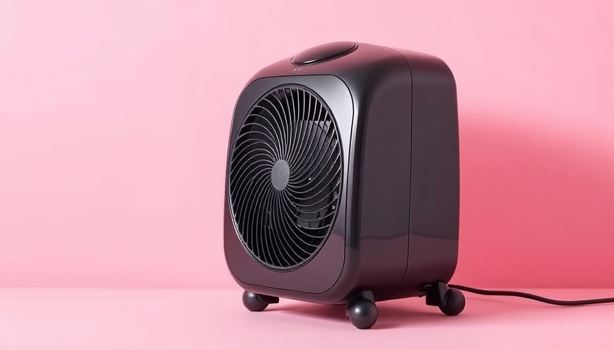 Sleek Vornado space heater on pink surface, detailed design.