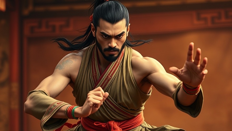 Warrior meditating in dynamic stance, showcasing tournament preparation for martial arts competitions.