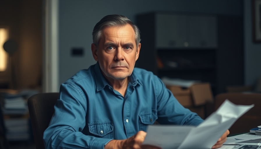 Man in blue shirt in dim room with papers, related to autism diagnosis.