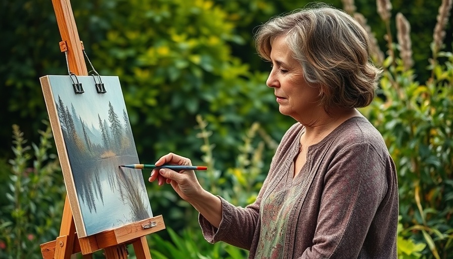 Mature woman painting in garden, related to Your Life's Purpose and Dementia Prevention.