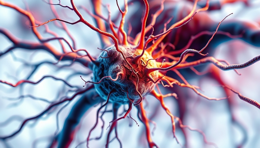 Abstract depiction of neuron for nanoparticle therapy in Alzheimer's.