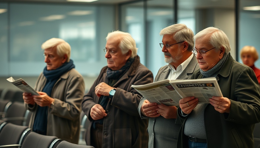 Elderly individuals checking time while waiting, illustrating SSA wait times and service quality.