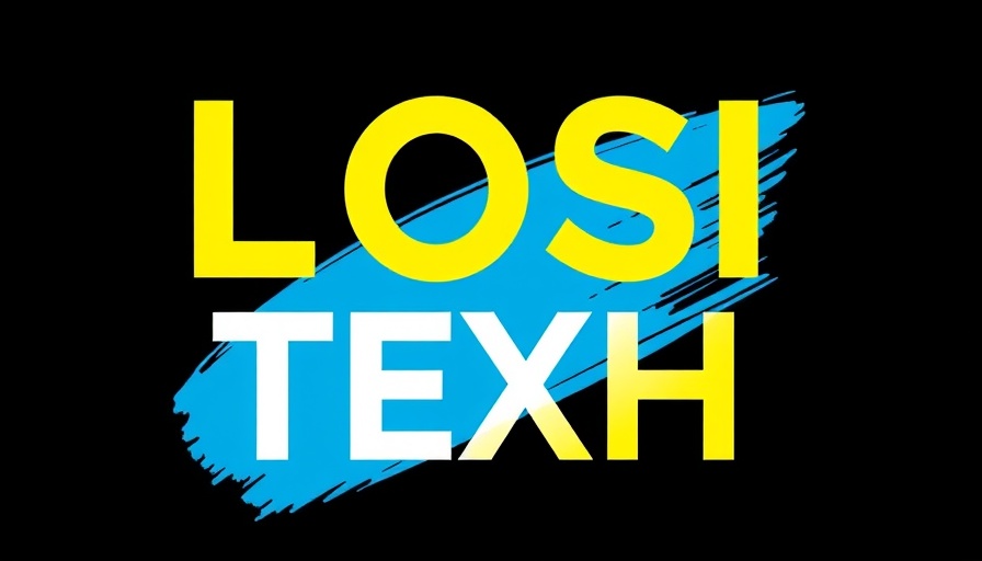 Bold logo with blue text detail on a dark background.