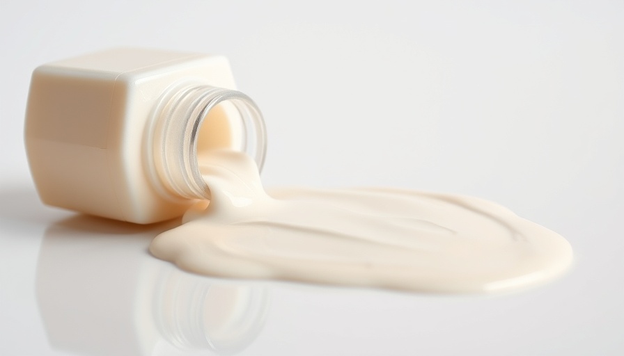 Spilled cosmetic cream showing glossy texture on reflective surface.