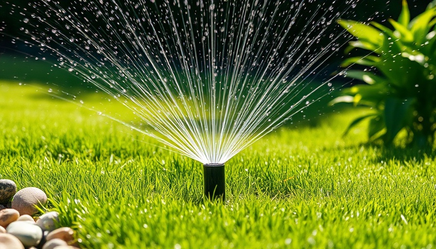 Lawn sprinkler system watering fall lawn for cool-season grasses.