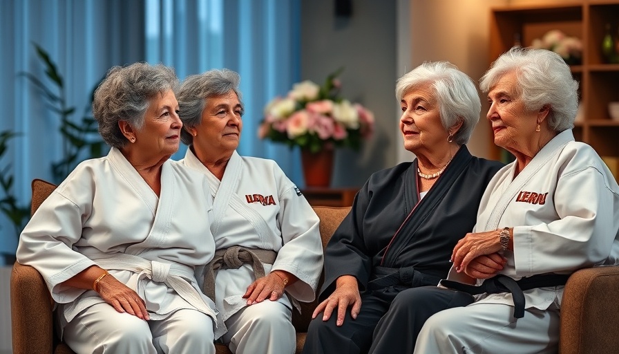 Older karate black belts, thoughtful on talk show.