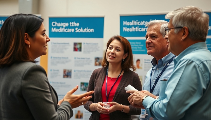 Individuals discussing low cost medical insurance in Muskegon event.