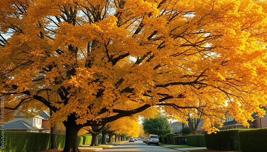 Golden autumn tree on a street, illustrating tree management strategies.