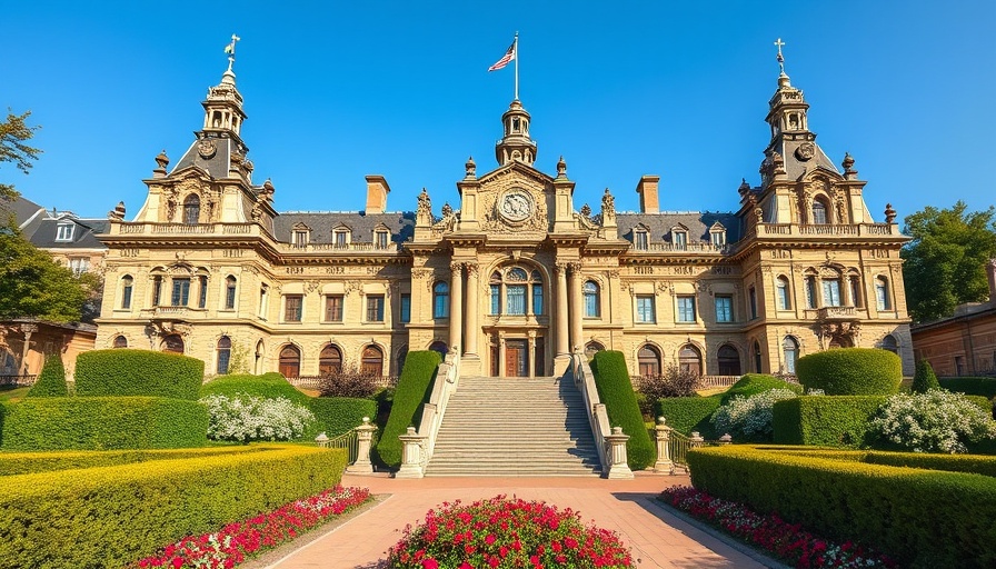 Miami County courthouse with gardens and blue sky