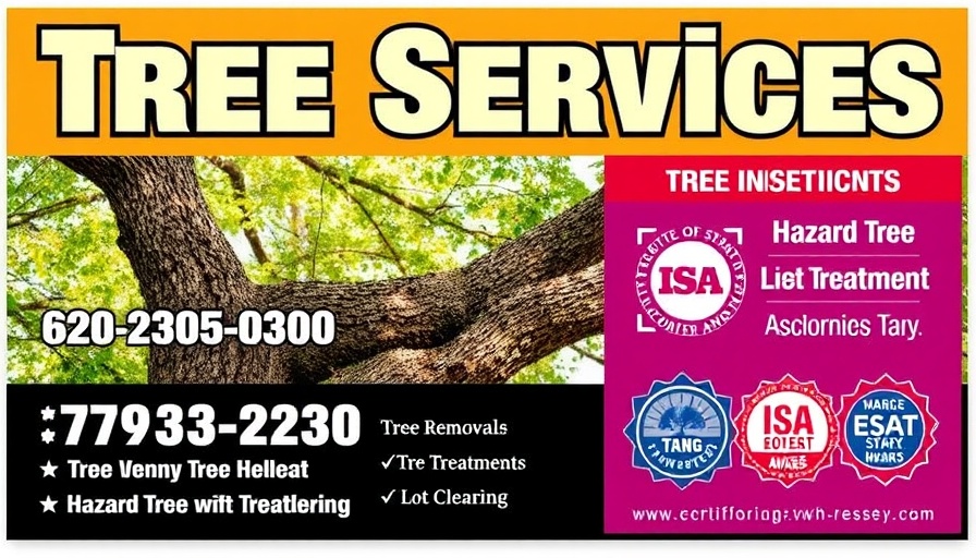 Professional Tree Care Services ad with contact and services listed.