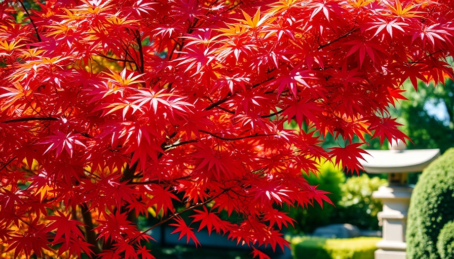 Vivid red Japanese maple tree ideal for planting in October, lush and colorful.