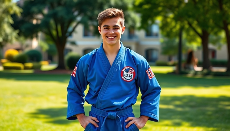 Karate lessons Gurnee: Young man in martial arts attire outdoors