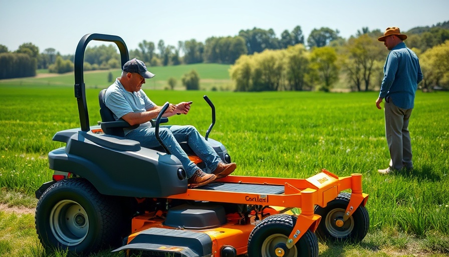 Battery-powered ZTR lawn mower being operated on a sunny field.