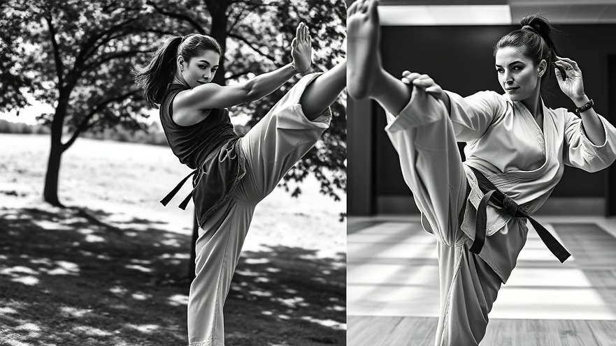 karate edge Dynamic collage of a woman in martial arts kick