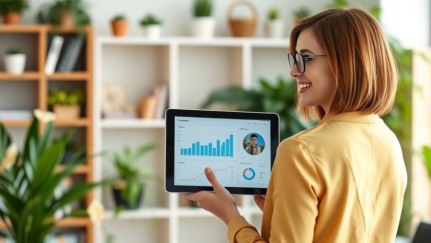 Smiling young girl with iPad in a professional office, showcasing digital analysis.