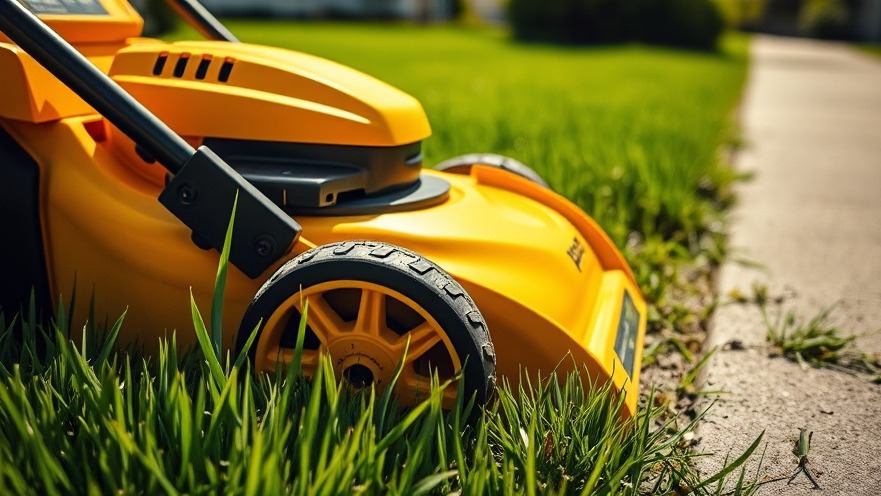 Lawn care in Shelby MI: yellow lawnmower cutting green grass on a sunny day.