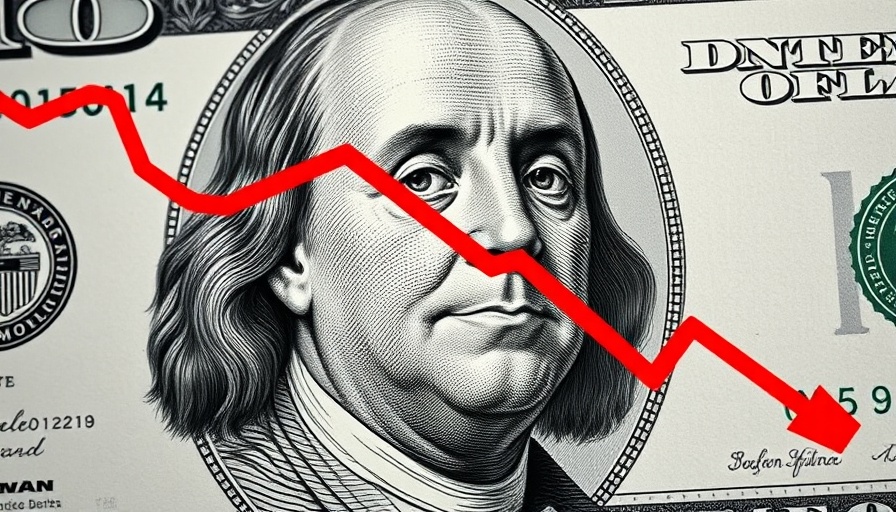 Benjamin Franklin's face with downward trend line symbolizing financial decline, related to Trump cryptocurrency.