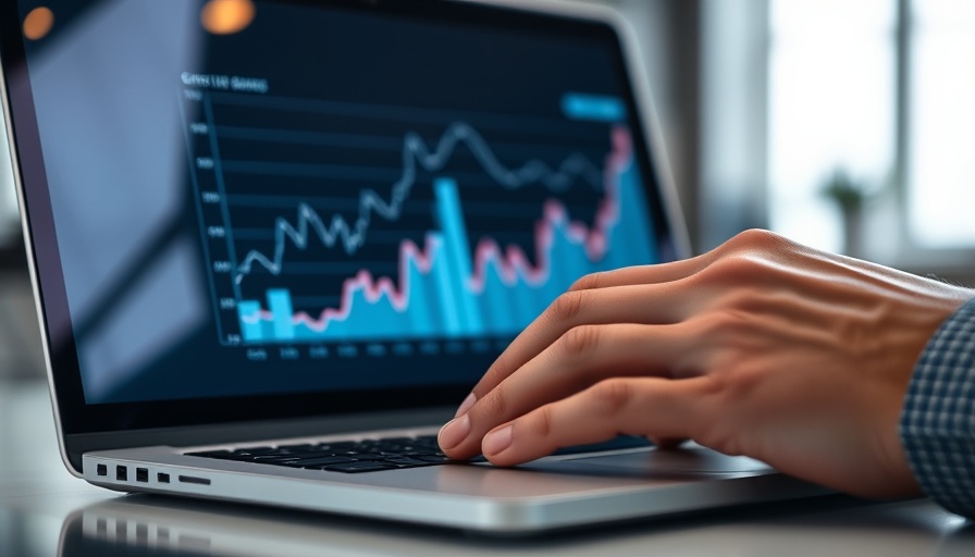 Hands analyzing financial growth chart on laptop for Broadridge earnings report.