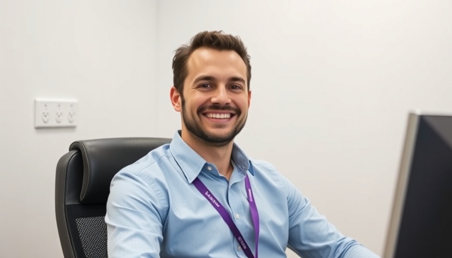 Smiling man in office chair discussing autism employment.