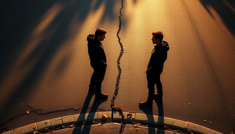 Two shadowy figures facing with a crack symbolizing estrangement.