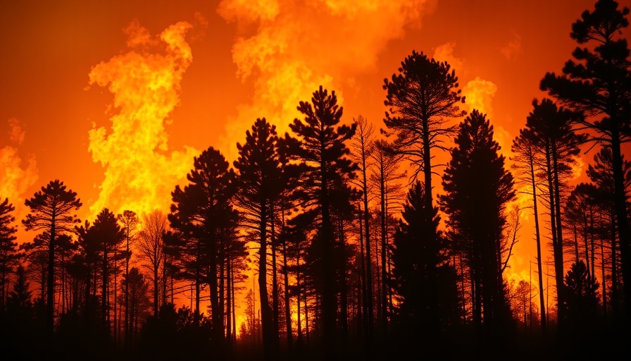 Dramatic forest wildfire scene highlighting wildfires safety.
