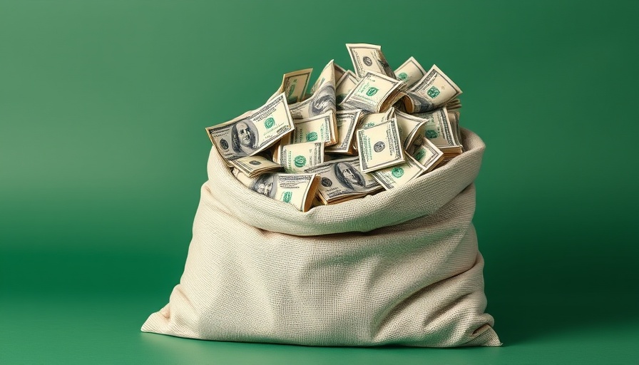 US healthcare spending record high symbolized by overflowing money sack.