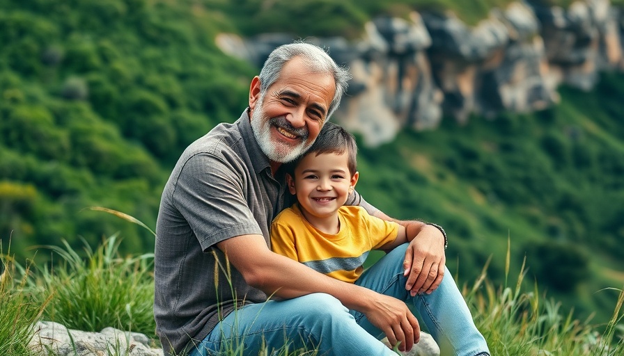 Father and son embracing in a scenic hillside setting, highlighting family themes amidst the increase in autism diagnoses UK.