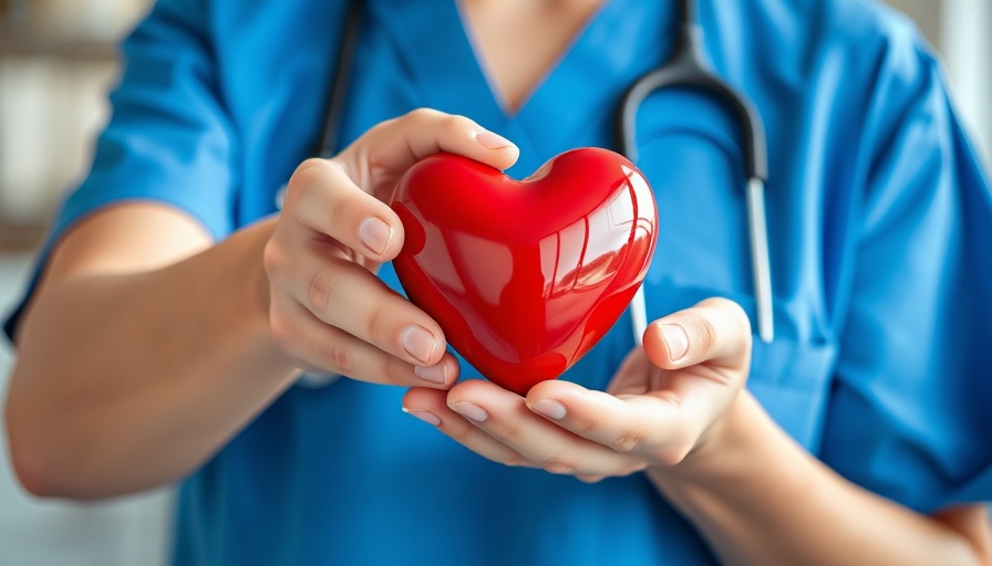 Medical professional with red heart symbolizing heart disease facts.