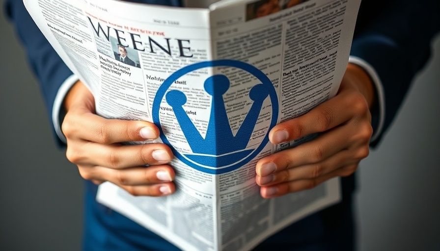 Bold blue logo overlay on newspaper about US Health Department layoffs.