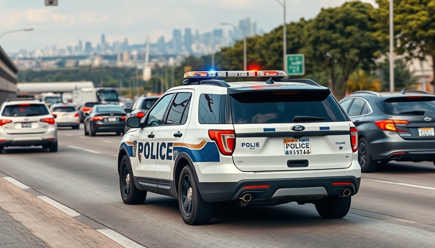 Police vehicle on New Jersey highway related to autism driver's license program.
