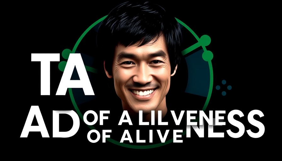 Bruce Lee's Tao of Aliveness typography design with smiling man portrait.