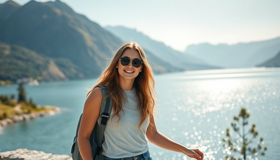 Female traveler near lake, serene view; self defence tips for solo female travelers.