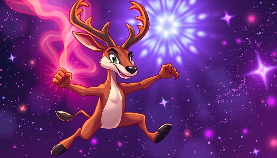 Dynamic antelope practicing martial arts in a vibrant, magical scene.