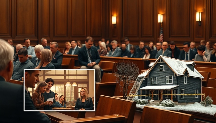Courtroom scene and crime scene collage for Bryan Kohberger autism defense.