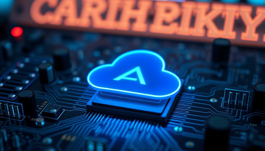 AI cloud symbol on digital circuit with neon blue glow.