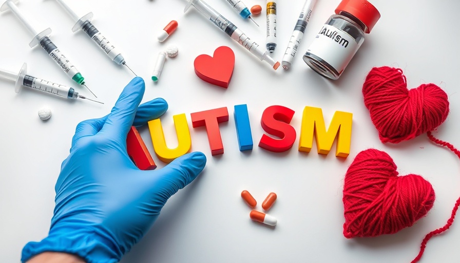 Placenta and autism risk illustration with colorful letters and medical items.