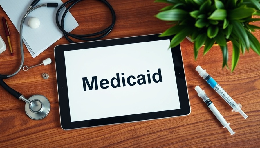 Medicaid cuts New Mexico impact visual with digital tablet and medical items.