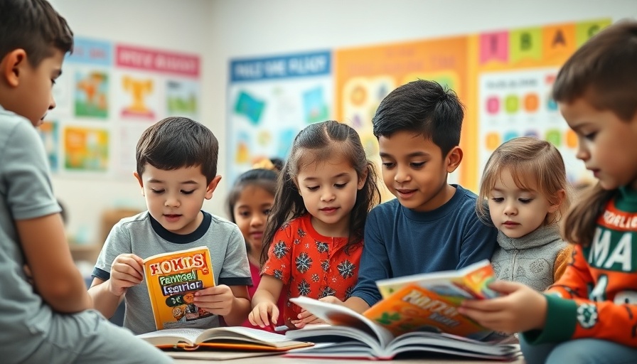 Diverse children engaged with personalized learning materials in a bright classroom.