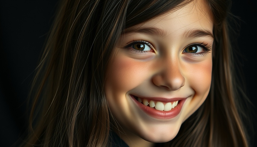 Smiling young person with long hair against starry background, Bella Ramsey autism diagnosis context.