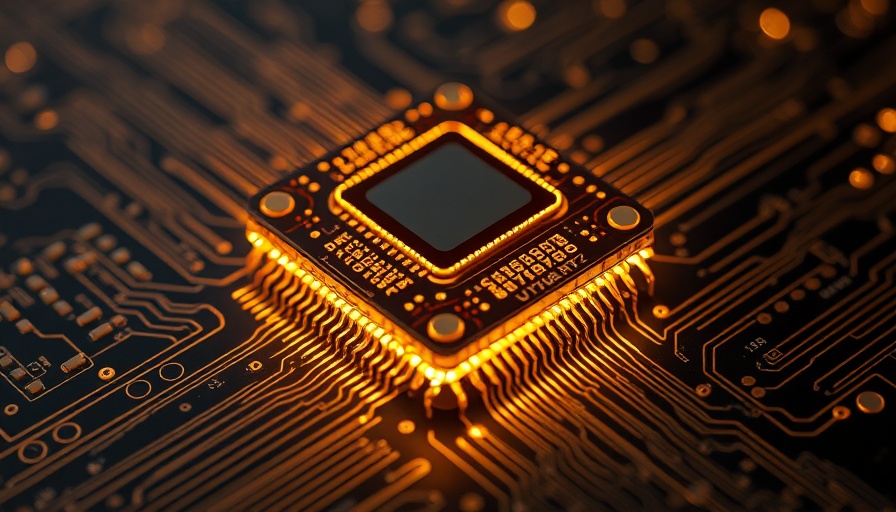 Futuristic AI microchip with glowing circuits; related to Advanced Micro Devices stock discussion.