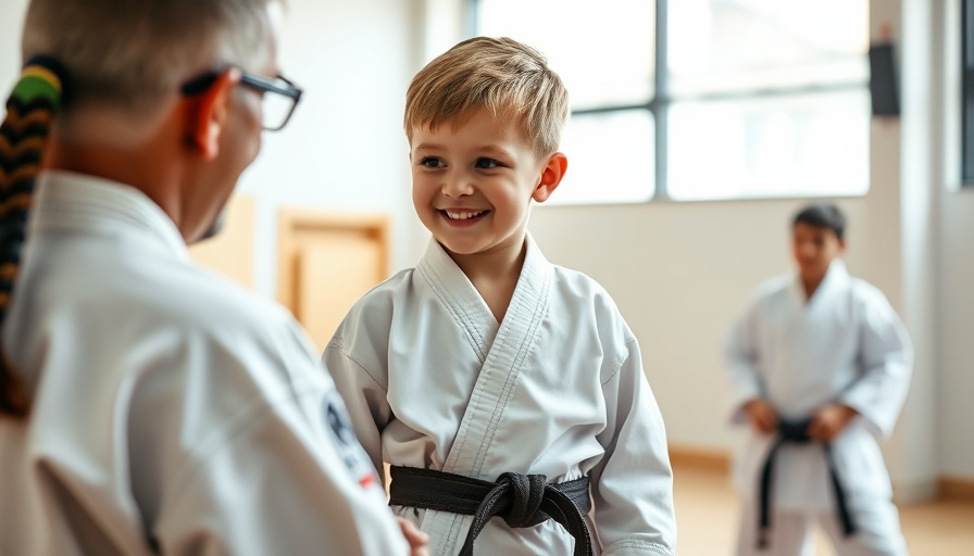 Boy in martial arts class learning with instructor