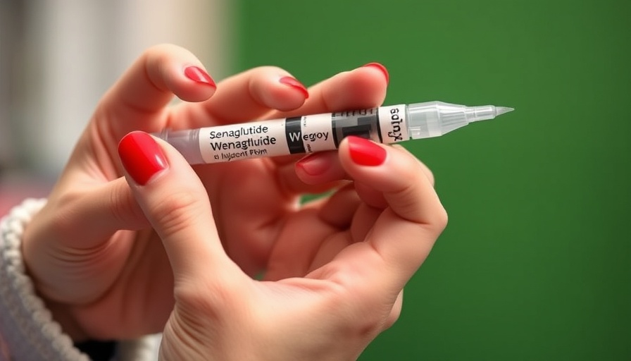 Close-up of hands holding Wegovy injection pen for anti-obesity.