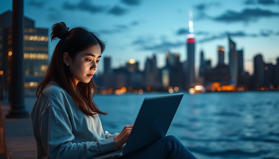 Young woman by city skyline, 54% Reciprocal Tariff Impact focus.