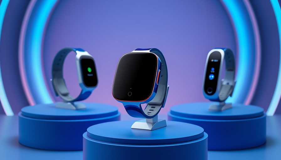 Modern AI wearable for senior care on blue pedestals