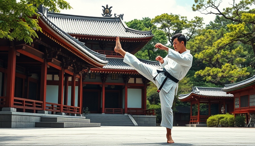Karate seminars 2025 at historic temple with practitioner performing martial arts.
